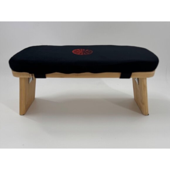 Foldable Bamboo Meditation Bench With Cushion & Red Lotus Embroidery - Picture 3 of 13